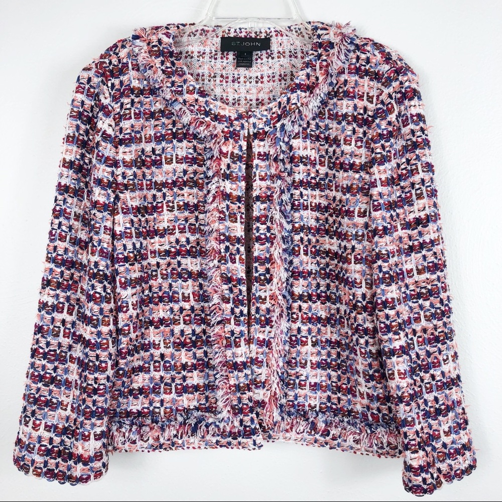 St. John Montserrat Tweed Fringe Woven Jacket
